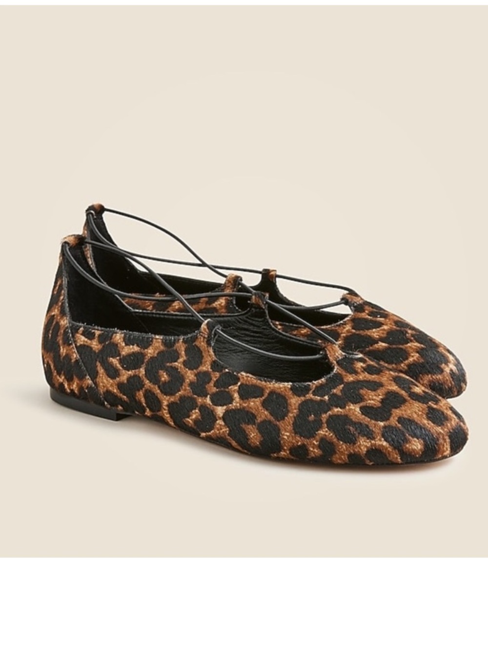 J. Crew NIB Andi Strappy Flats in Black Brown Leopard Calf Hair Sz 7.5
